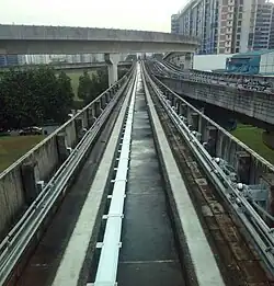 Guideway of the Light Rail Transit system, Singapore, on which rubber-tyred automated people-mover vehicles operate