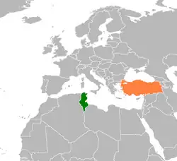 Map indicating locations of Tunisia and Turkey