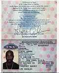 Signature page and data page of a machine readable United States passport issued to Tupac Shakur in 1995