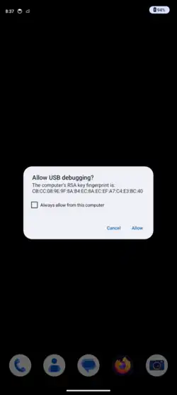 After the device is connected to the host computer, the user needs to verify the RSA key fingerprint of the host computer