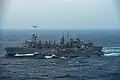 Samidare replenished by USNS&nbsp;Rainier on 22 February 2016.