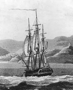 Drawing of the USS Philadelphia, built in Joshua Humphreys' shipyard in Pennsport, 1799.