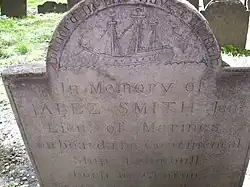 USS Trumbull (1776) depicted on the 1780 grave of Lt. Jabez Smith, killed aboard the ship.