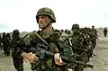 Marines from Argentina line up in formation alongside U.S. Marines during the largest amphibious assault exercise in Latin America, UNITAS 45-04