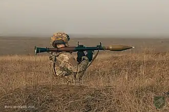 A Ukrainian marine with an RPG-7, a well known anti-tank weapon and rocket launcher.