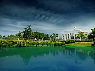 Main building and lake