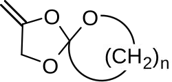 Structural formula of an unsaturated spiro orthoester. This kind of monomer is used as expanding monomer.