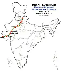 Uttaranchal Express (Okha – Dehradun) route map