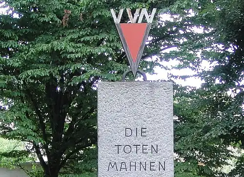 VVN memorial in Teltow (close up) German: die Toten mahnen, 'the'