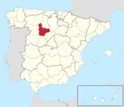 Map of Spain with Valladolid highlighted