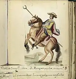 Militiamen dressed in Charro attire with a wide-brimmed hat with the brims upturned (ca. 1770)