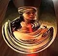 Vera Bugatti: cylindrical mirror anamorphosis with portrait