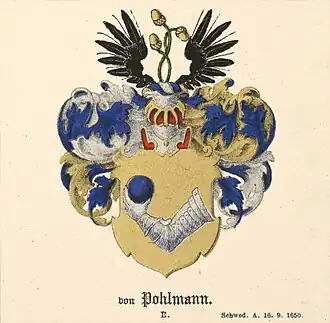 A colored heraldic illustration of the Baltic arms, showing a blue arm on a gold shield.