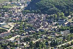 View of the city-center of the former commune of Culoz from the Grand Colombier.