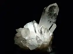 Quartz crystal from Hot Springs, Arkansas, on display