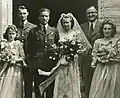 WO1 Bill Foxley, RAF Observer, and his wife, Catherine, on their wedding day, 1947. His rank of Warrant Officer Class I and his Observer's wing is clearly visible.