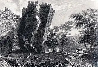 Drawing showing earthquake damage.