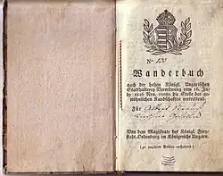 Travelling book (or Wanderbuch) of a German furrier named Albert Strauß in the Kingdom of Hungary of the Habsburg Monarchy in the year 1816