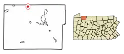 Location of Sugar Grove in Warren County, Pennsylvania.