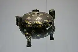 Ding bronze vessel with gold and silver inlay (damascening) from the Warring States period (403–221 BC) of ancient China (c. 300 BC)