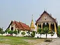 Two wihans and a chedi at Wat Phra That Chang Kham, Nan