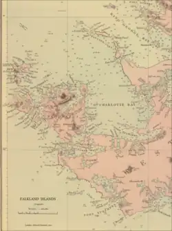 Old map of Weddell Island featuring Pillar Bluff
