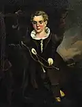 Portrait of a Young Boy with Flounced Collar and Brown Suit Holding a Bow and Arrow