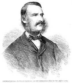 Caricature of Lord Sandhurst sat with crossed arms and legs