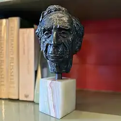 Bronze bust of Bertrand Russell by William Timym (1970)
