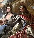 Queen Mary in the Mary of Modena's state crown, with William III in the State Crown of Charles II