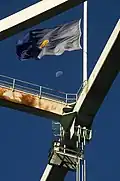 The Oregon flag flying above Fremont Bridge in Portland
