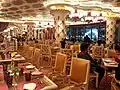View of fountain show from inside restaurant