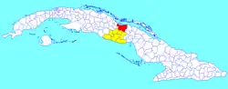 Yaguajay municipality (red) within Sancti Spíritus Province (yellow) and Cuba
