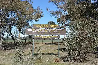 A sign marking Yarraberb as a soldier settlement location