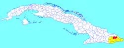 Yateras municipality (red) within Guantánamo Province (yellow) and Cuba