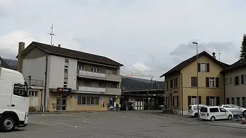 Three-story building with hip roof