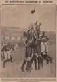 Action from the Pioneer Exhibition Game in London. (From Excelsior, 20 November 1916.)