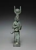 Ancient Egyptian statuette of Isis and Horus; 305–30&nbsp;BCE; solid cast of bronze; 4.8 × 10.3&nbsp;cm; Cleveland Museum of Art (Cleveland, Ohio, US)