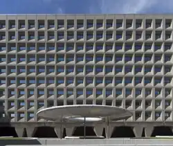 View of the gridded facade