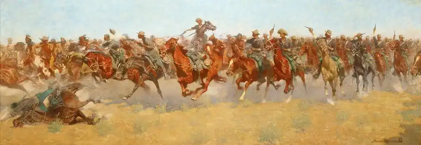 Frederic Remington, The Charge, 1906. At 49 by 137 inches, this was the artist's largest work.[45]