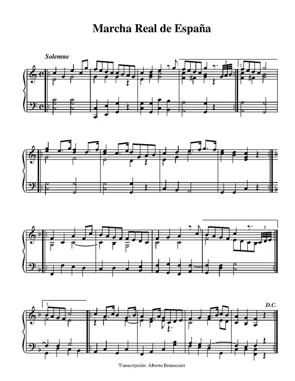 Piano sheet music of Marcha Real