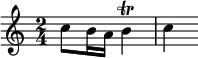 \relative c'' {
\time 2/4
c8 b16 a b4\trill c4
}