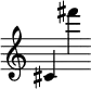 { \new Staff \with { \remove "Time_signature_engraver" } cis' fis''' }