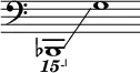 {
\new Staff \with { \omit Score.TimeSignature }
\key c \major \cadenzaOn
\clef bass \ottava #-2 bes,,,,1 \glissando s \ottava #0 g
}