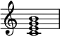 {
\override Score.TimeSignature #'stencil = ##f
\relative c' {
\clef treble
\time 4/4
\key c \major
<c e g b>1
} }