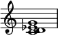 {
\override Score.TimeSignature #'stencil = ##f
\relative c' {
\clef treble \time 4/4
<c d es g>1
} }
