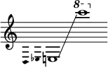 {
\new Staff \with { \omit Score.TimeSignature }
\key c \major \cadenzaOn
\clef treble \omit Stem \grace { d4 ees }
e1 \glissando s \ottava #1 c''''
}