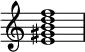 {
\override Score.TimeSignature #'stencil = ##f
\relative c' {
\clef treble
\time 4/4
\key c \major
<e gis b d f>1
} }