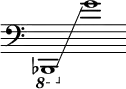 {
\new Staff \with { \omit Score.TimeSignature }
\key c \major \cadenzaOn
\clef bass \ottava #-1 bes,,,1 \glissando s \ottava #0 g'
}