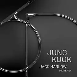 The name of the artists is a gray color, the "3D" text is a reflective material, the background is a black-gray gradient, and a text that reads "MK REMIX" is added.